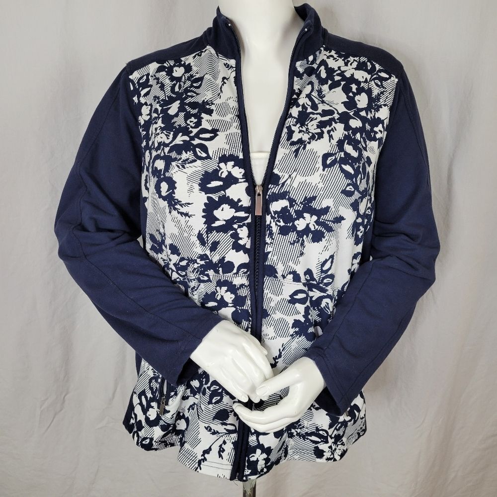Laura Scott Woman Floral Print Front Panel Full Zip Jacket Size 2X‎